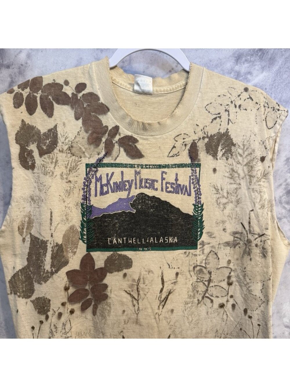 Vintage 90s McKinley Music Festival T Shirt Mens Large L Brown Sleeveless Tank